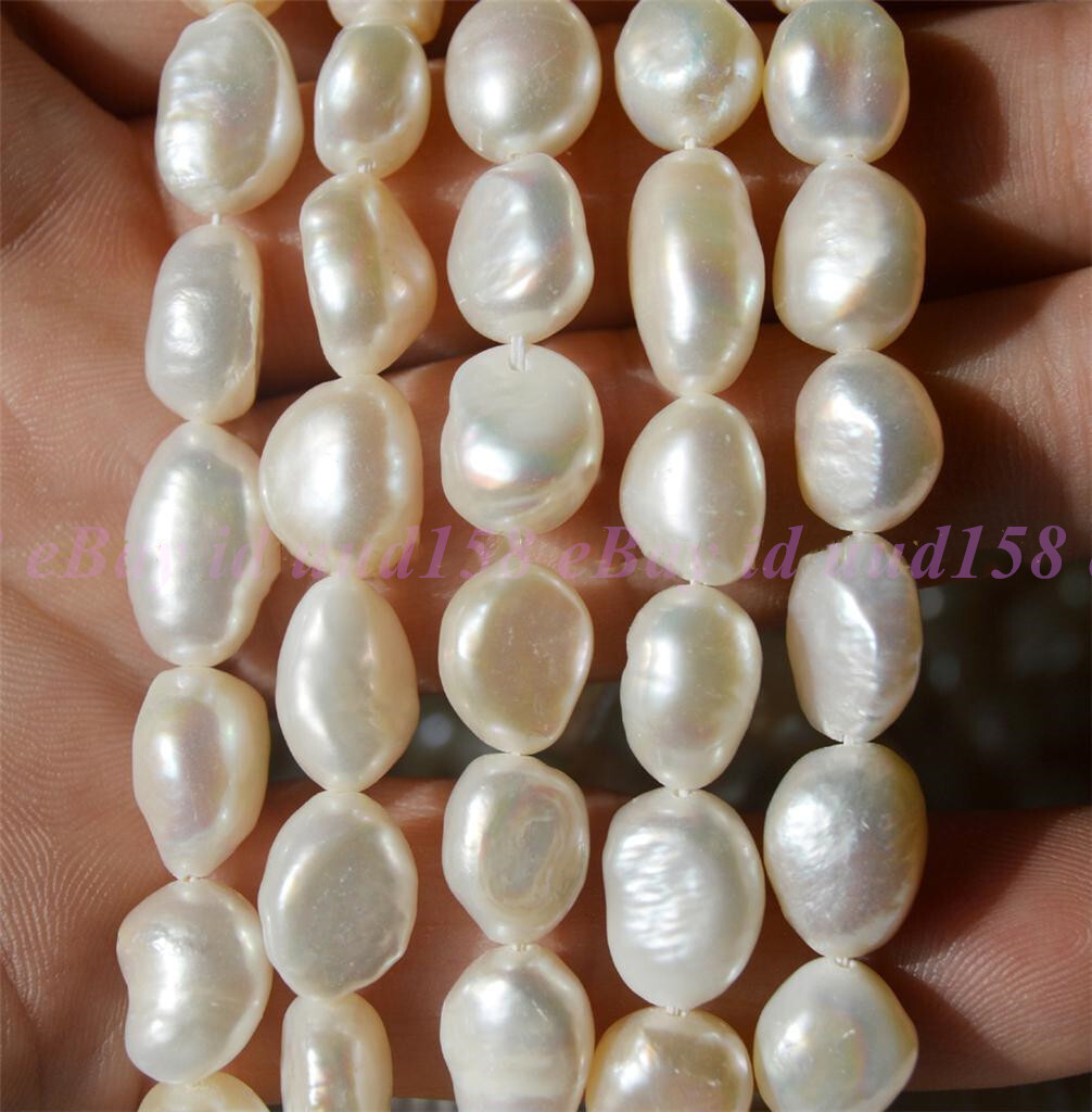 Beauty 9-10mm Natural Baroque White Freshwater Real Pearl Loose Beads 14″ Strand