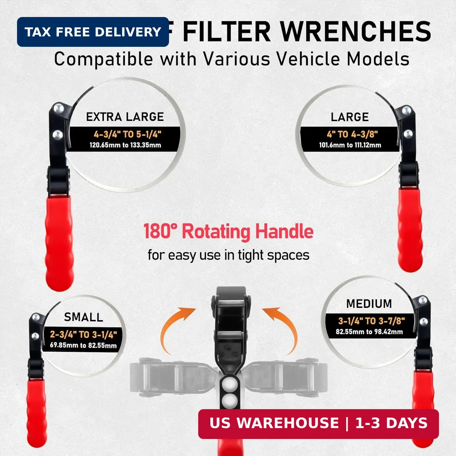 KOOPOOL Oil Filter Wrench Set, 8 Piece Adjustable Oil Filter Pliers 2-3/4″ to 5-
