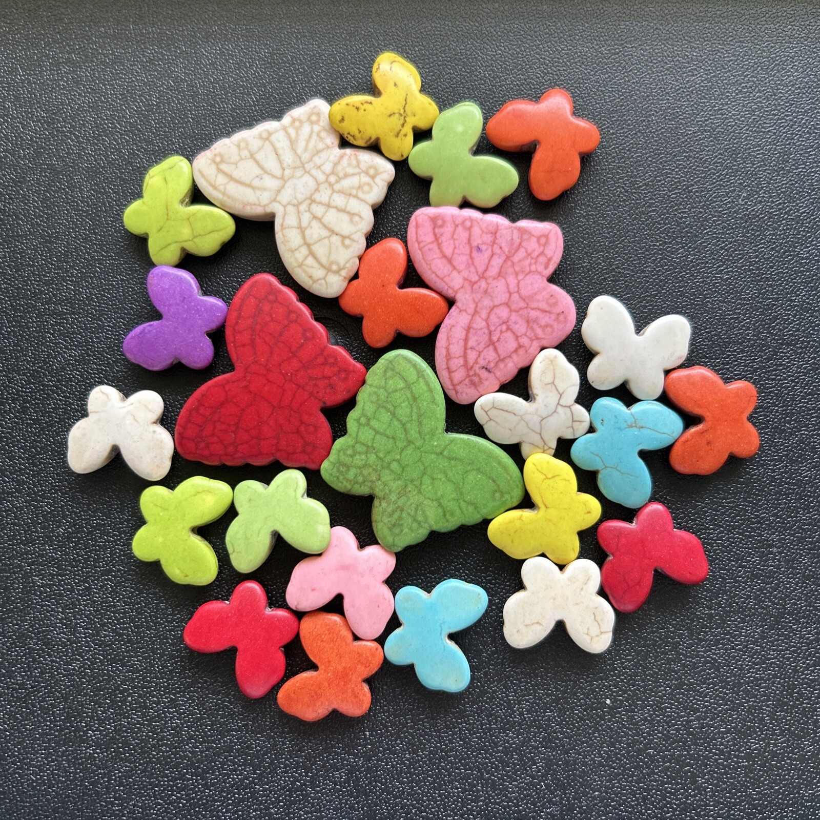 Lot of Howlite Beads Fish, Butterflies, Hearts Elephants People Mixed Sizes