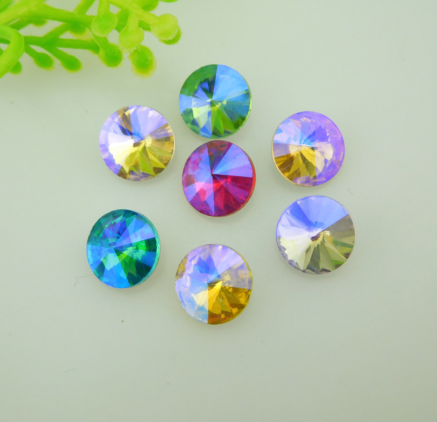 AB color Rivoli Point back Round Crystal Glass Rhinestones Strass Nail 100pcs