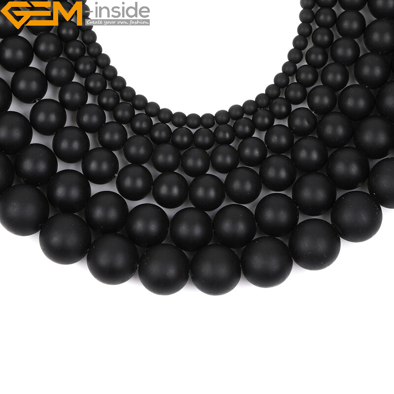 Natural Frosted Matte Black Agate Onyx Gemstone Round Beads For Jewellery Making