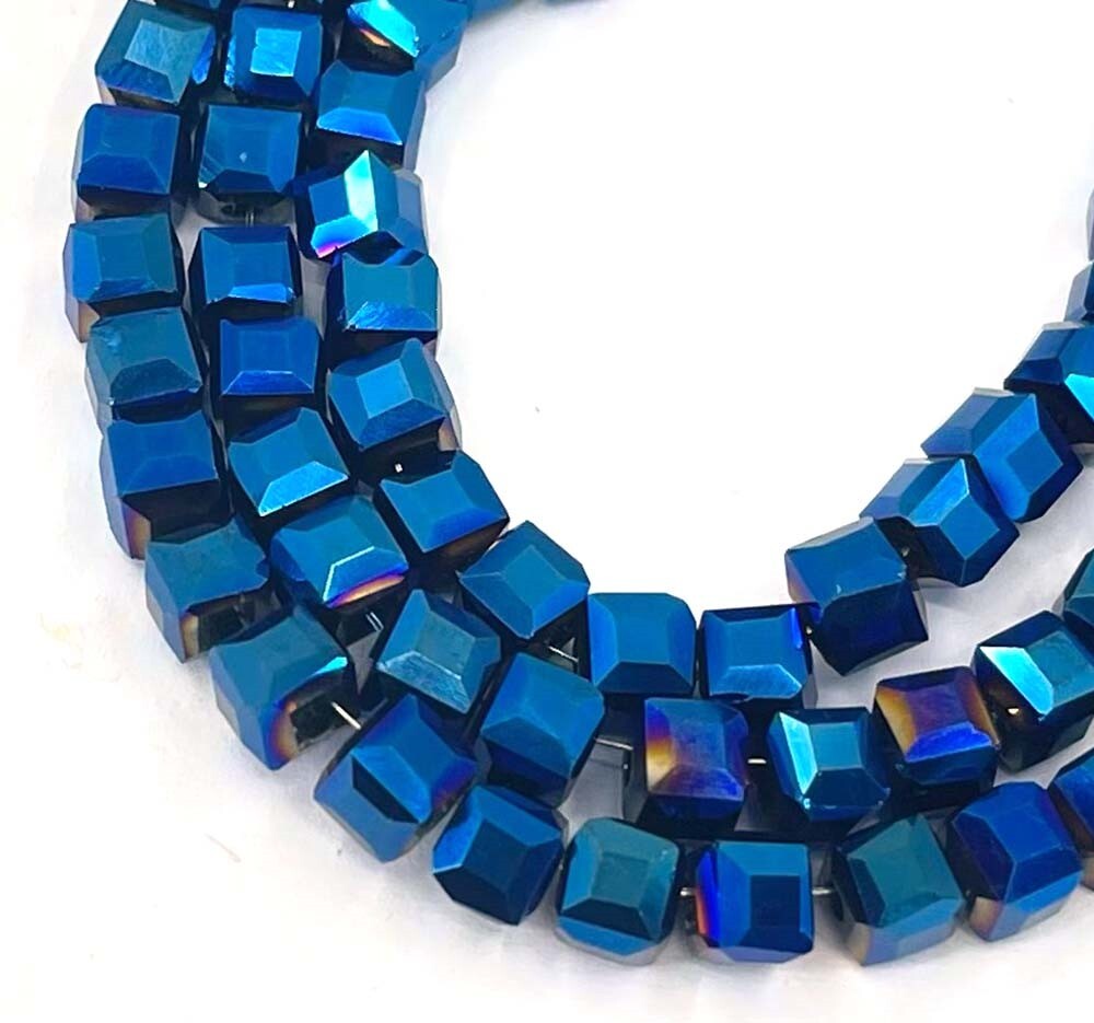 50 Czech Firepolish Glass Faceted Cube Beads 4mm – Metallic Cobalt Blue