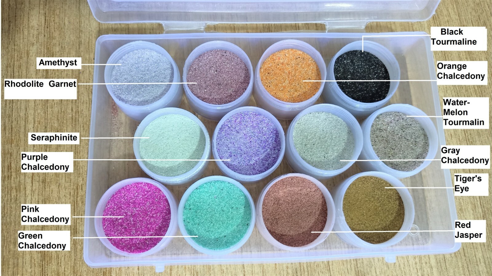 Natural Gemstone Fine Crushed Powder-Set of 12,for Jewelry,Mineral Art, 950 Ct