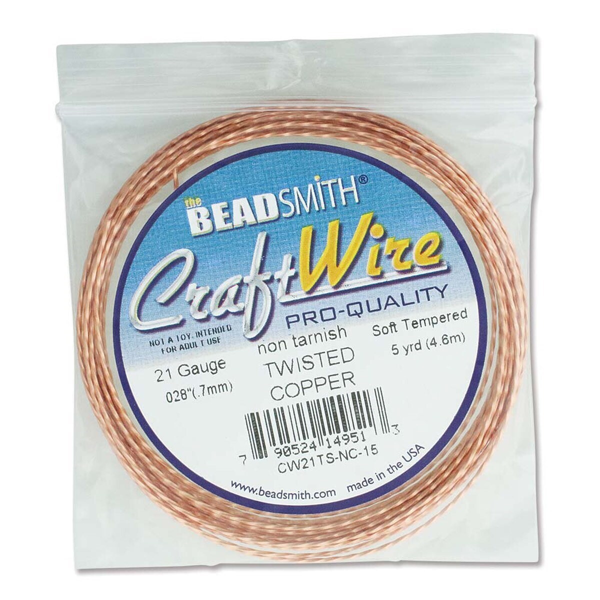 Wire, 15 Feet Non Tarnish Natural Copper 21 Gauge Twisted SQUARE Wrapping Wire