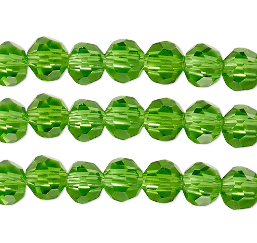 Emerald Green 4mm Round Crystal 32 Facets Glass Beads with 1mm Hole 1 Strand *