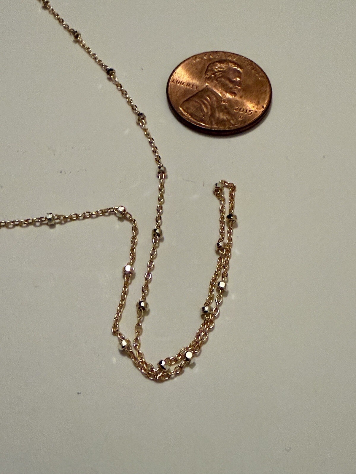 14kt gold fiiled satellite chain 1.4x1mm with silver bead, 16 inch
