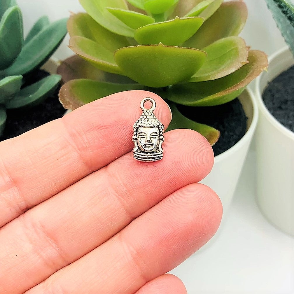 Silver Happy Buddha Head Charms, 16x8mm – US Seller