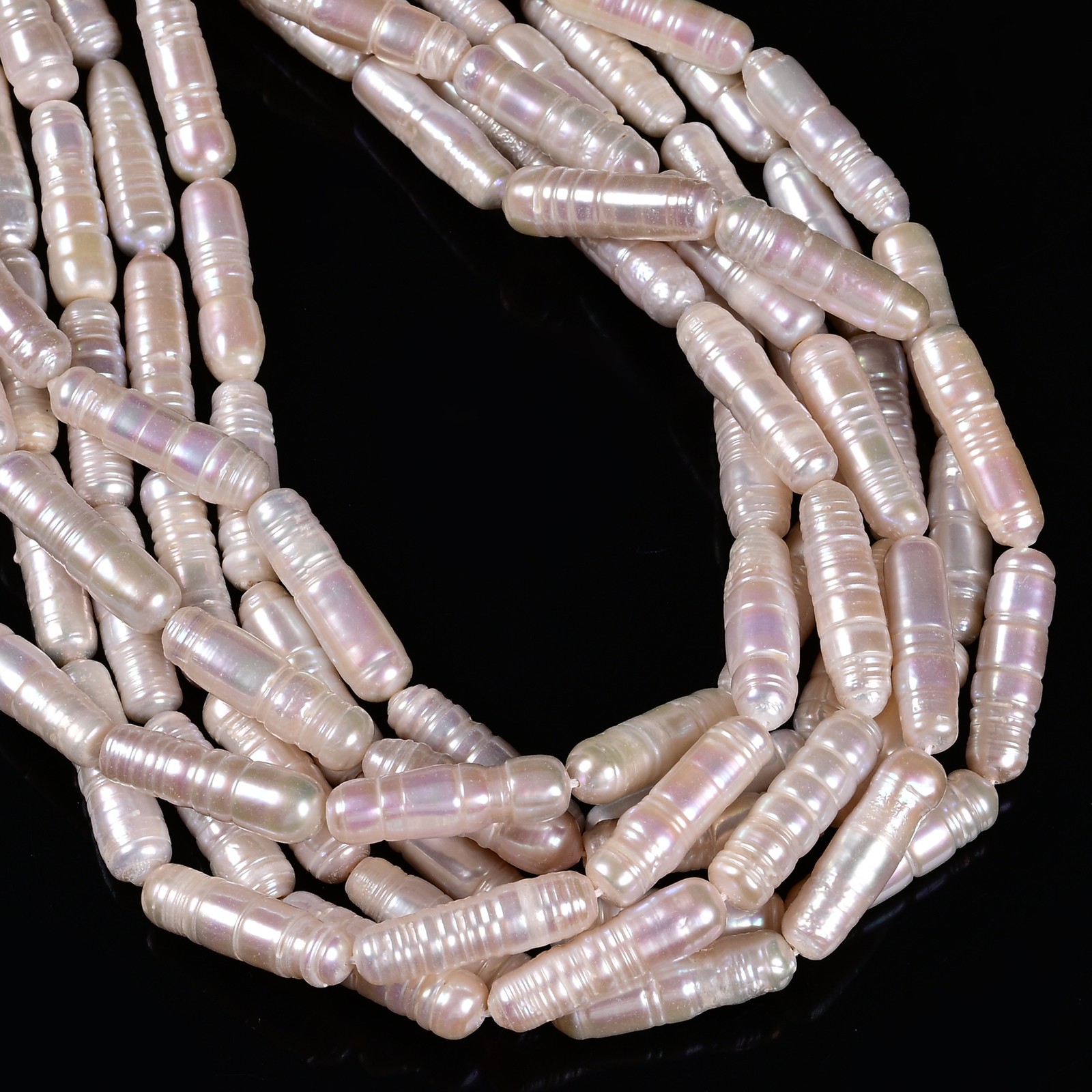 Natural White Fresh Water Pearl Ringed Long Stick Shape Beads 6-7×25-28mm 16″Str