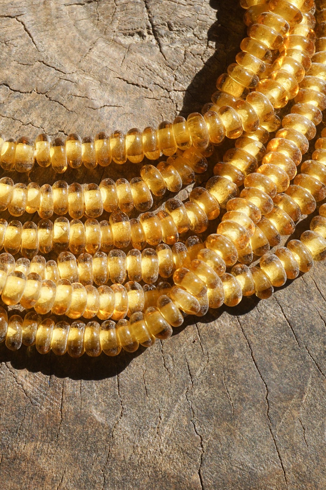 Artisan Made Topaz Glass Donut Beads: Golden Honey Color, 7mm Organic Shape