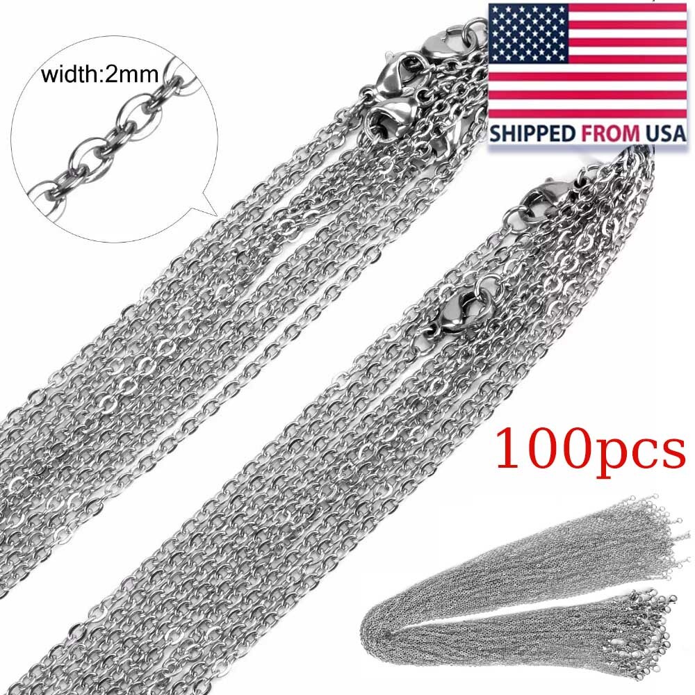 100pcs Wholesale Stainless Steel Silver Tone Necklace for DIY Jewelry Chains USA