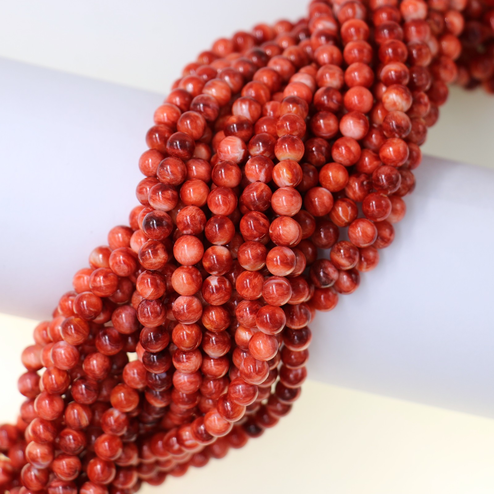 Natural Red Spiny Oyster Smooth Round Beads Size 6mm 7mm 16″ Strand