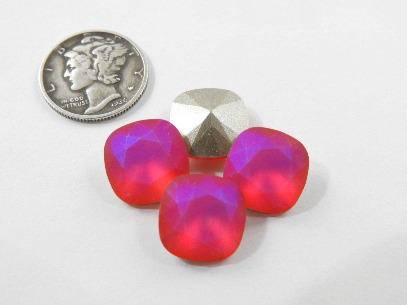 Light Siam Frost F (12mm) Swarovski 4470 Cushion Cut Stone