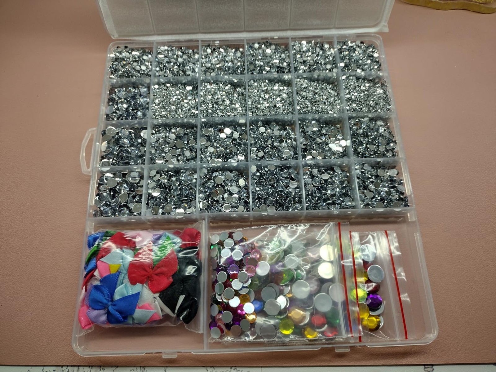 24000Pcs Silver Rhinestone Kit Flatback Gems for Crafts Nails DIY with Bows & To