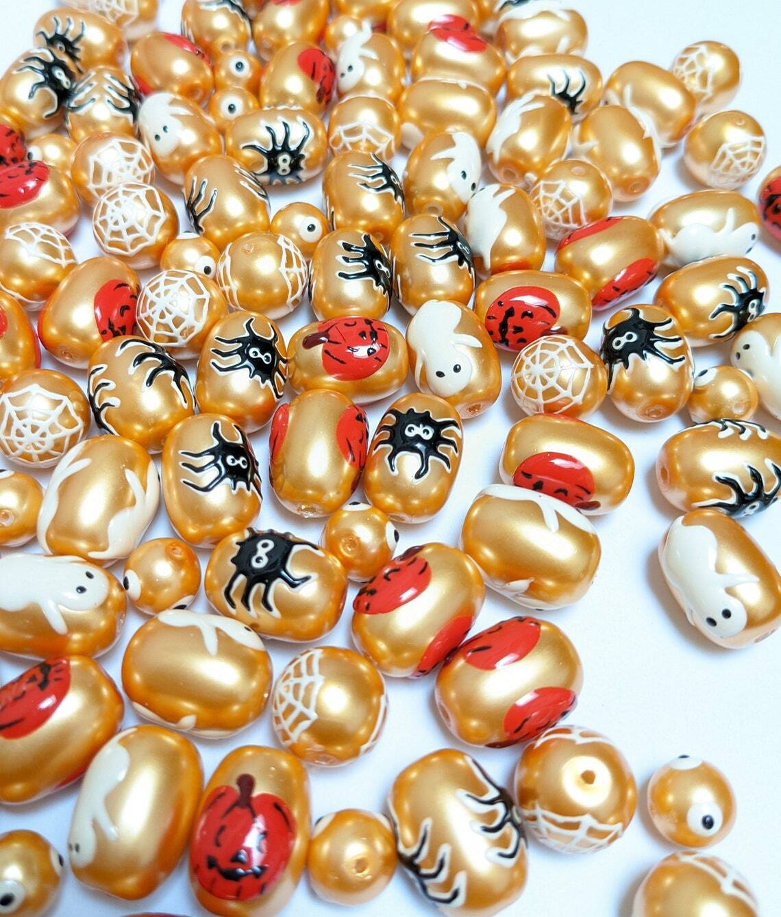 Halloween Beads Glass Beads for Jewelry Making Spider Web Ghost Pumpkin 20 pcs