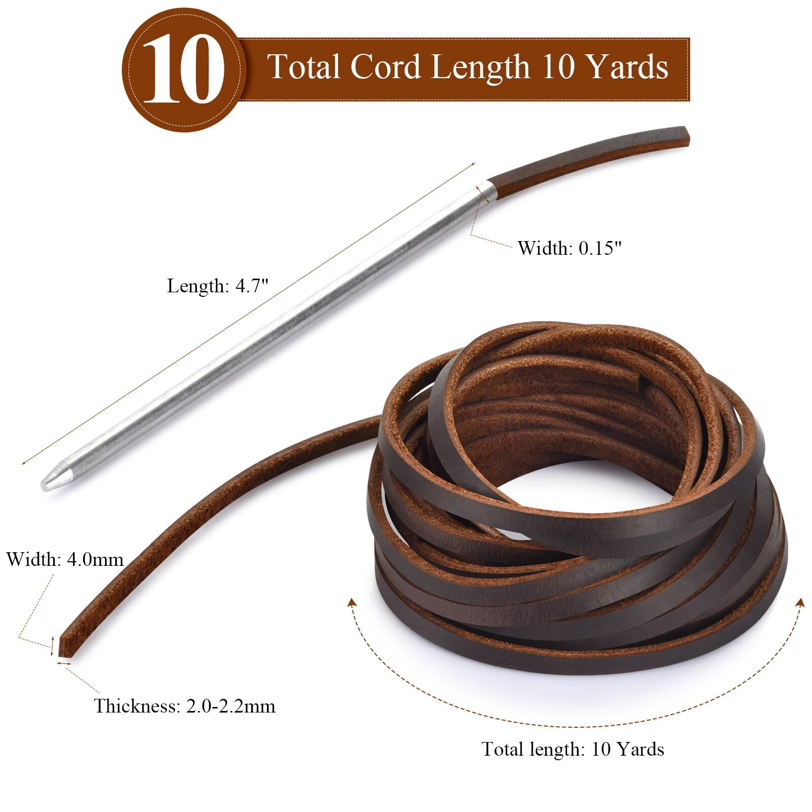 Cordones planos de cuero genuino de 10 yardas, tiras de cuero para hacer joyas