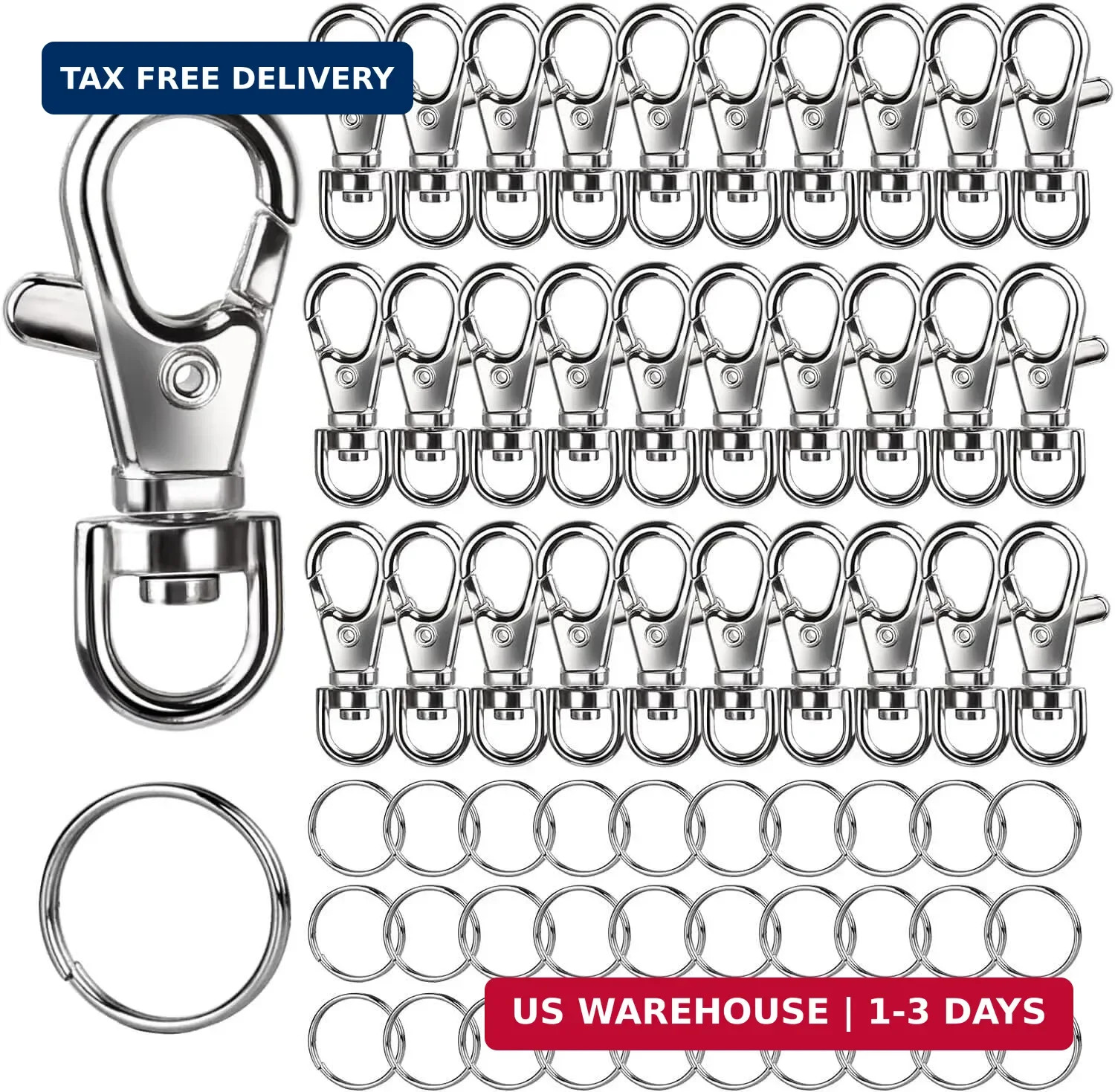 LEOBRO 60PCS Lobster Claw Clasps and Key Rings, 30PCS Keychains Clips and 30PCS