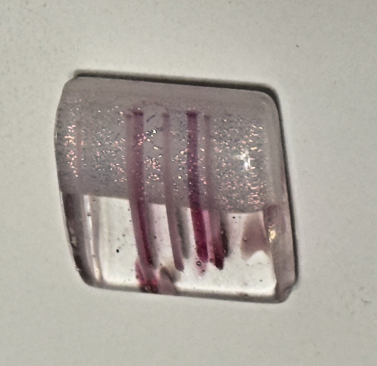 Handcrafted Artesian Dichroic Fused glass hand made square PINK cabochon vintage