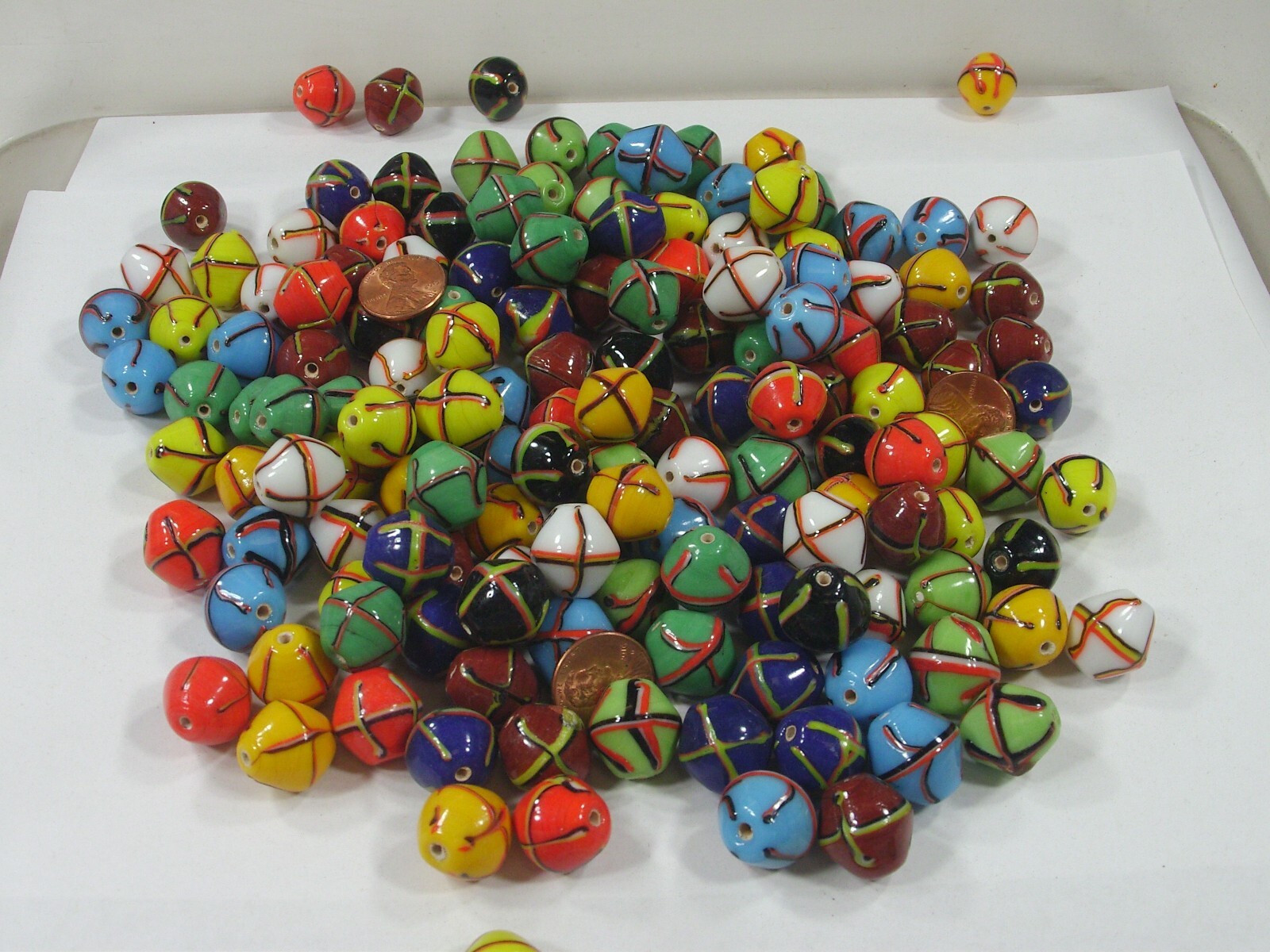 2 Pounds (16mm) India Handmade Multicolor Bicone Cross Glass Beads Bulk (PRT-6)⭐