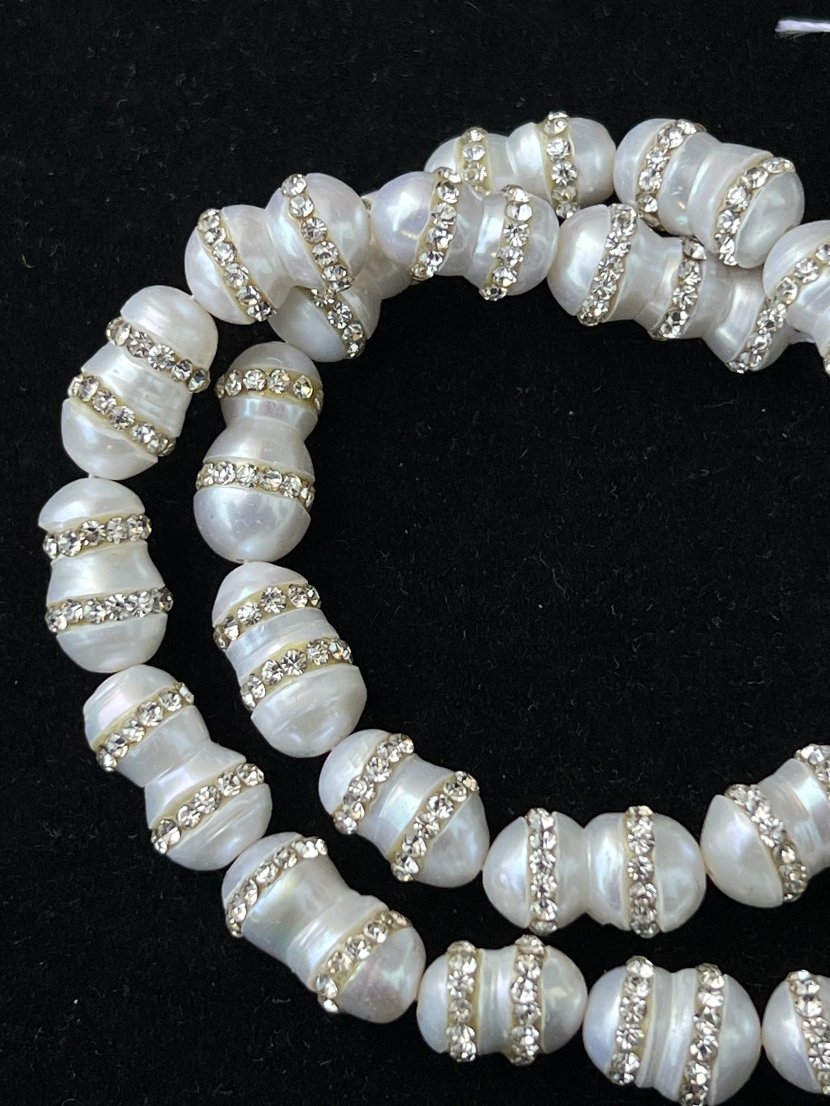 Fresh Water Pearl Peanut Shape With Rhinestones Stripe Size 10x15mm 15.5”Strand