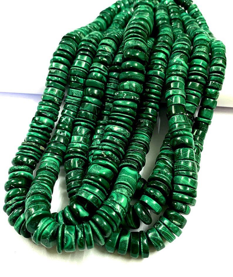 AAA+ Green Malachite Smooth Tyre Beads 10-12 mm Natural Rondelle Gemstone Beads