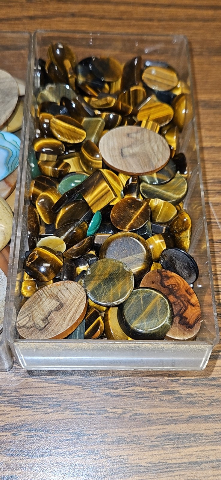 Vintage Lot Of Polished Gem Stones, Honey Tiger’s Eye Cabochons, Ect.