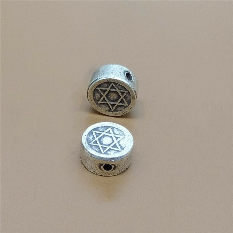 2 Thai Karen Hill Tribe Silver Star of David Beads 2-Sided for Bracelet Necklace