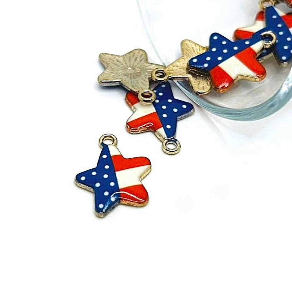 American Flag Star Charms, 18x15mm – US Seller