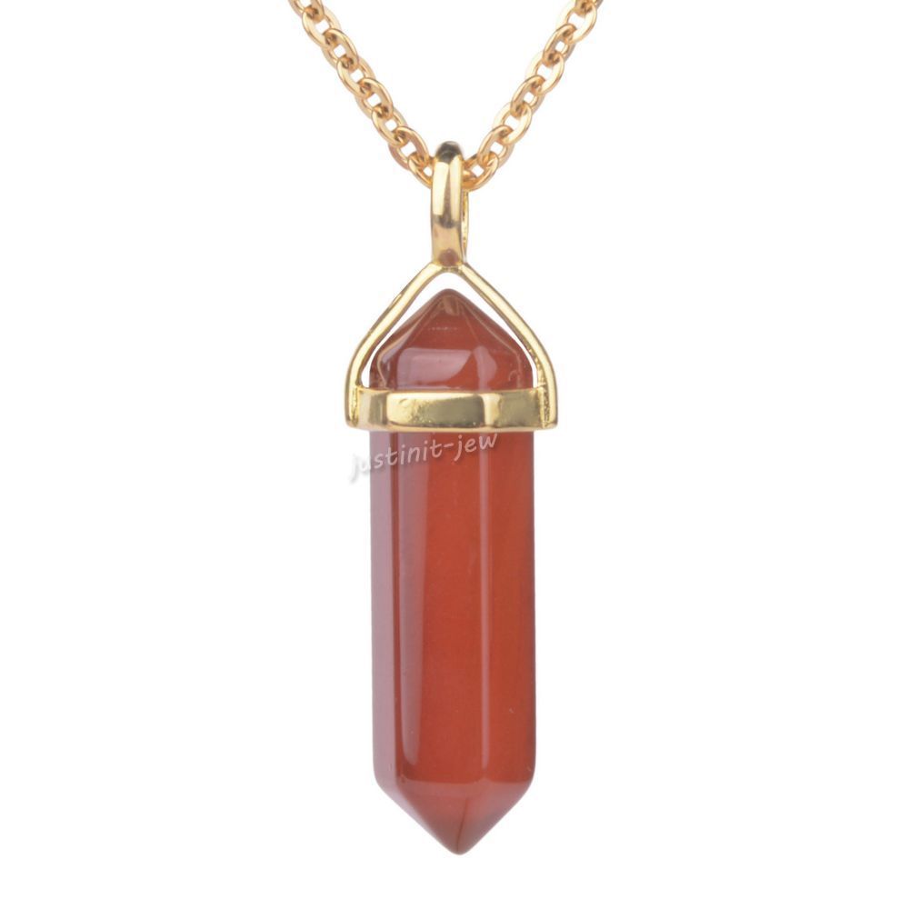 Gemstone Rock Crystal healing hexagonal point chakra Reiki pendant necklace 20″