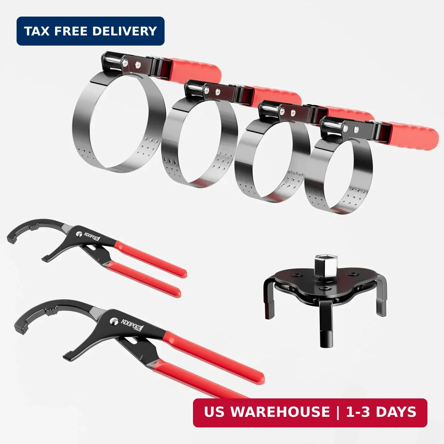 KOOPOOL Oil Filter Wrench Set, 8 Piece Adjustable Oil Filter Pliers 2-3/4″ to 5-