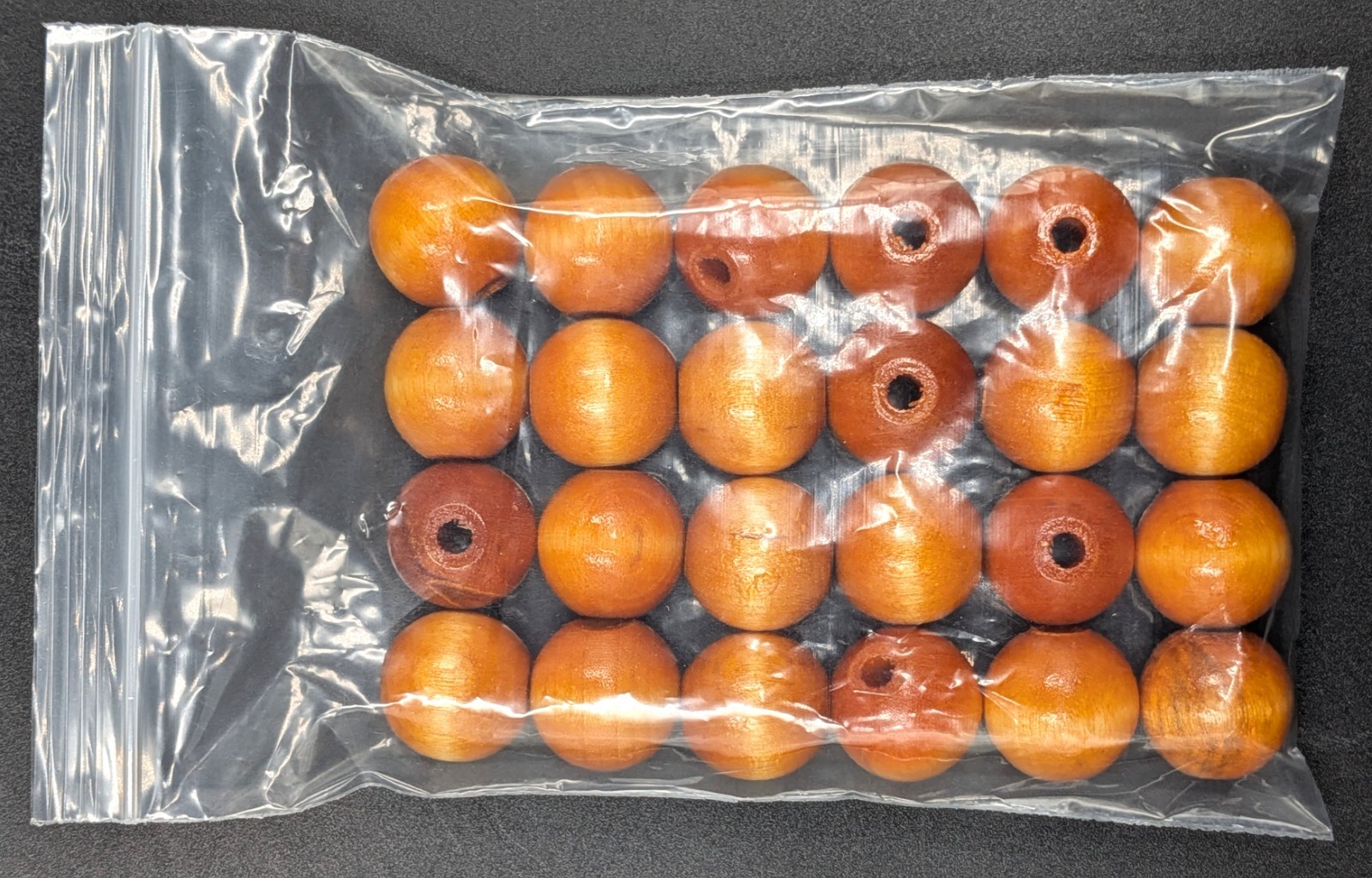 NOS! Pack of 24 Large ¾” 19mm Wood Beads, Glossy Finish 4.5mm Hole for Stringing