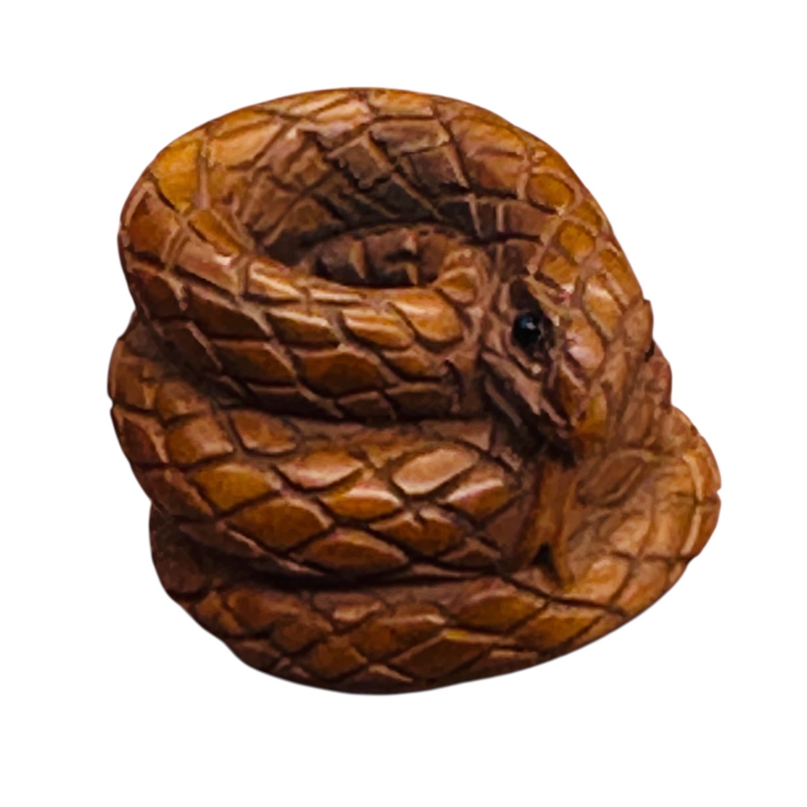 Year of the Snake 2025 Coiled Boxwood Bead | 1 Netsuke | | 17x22x23mm | Brown