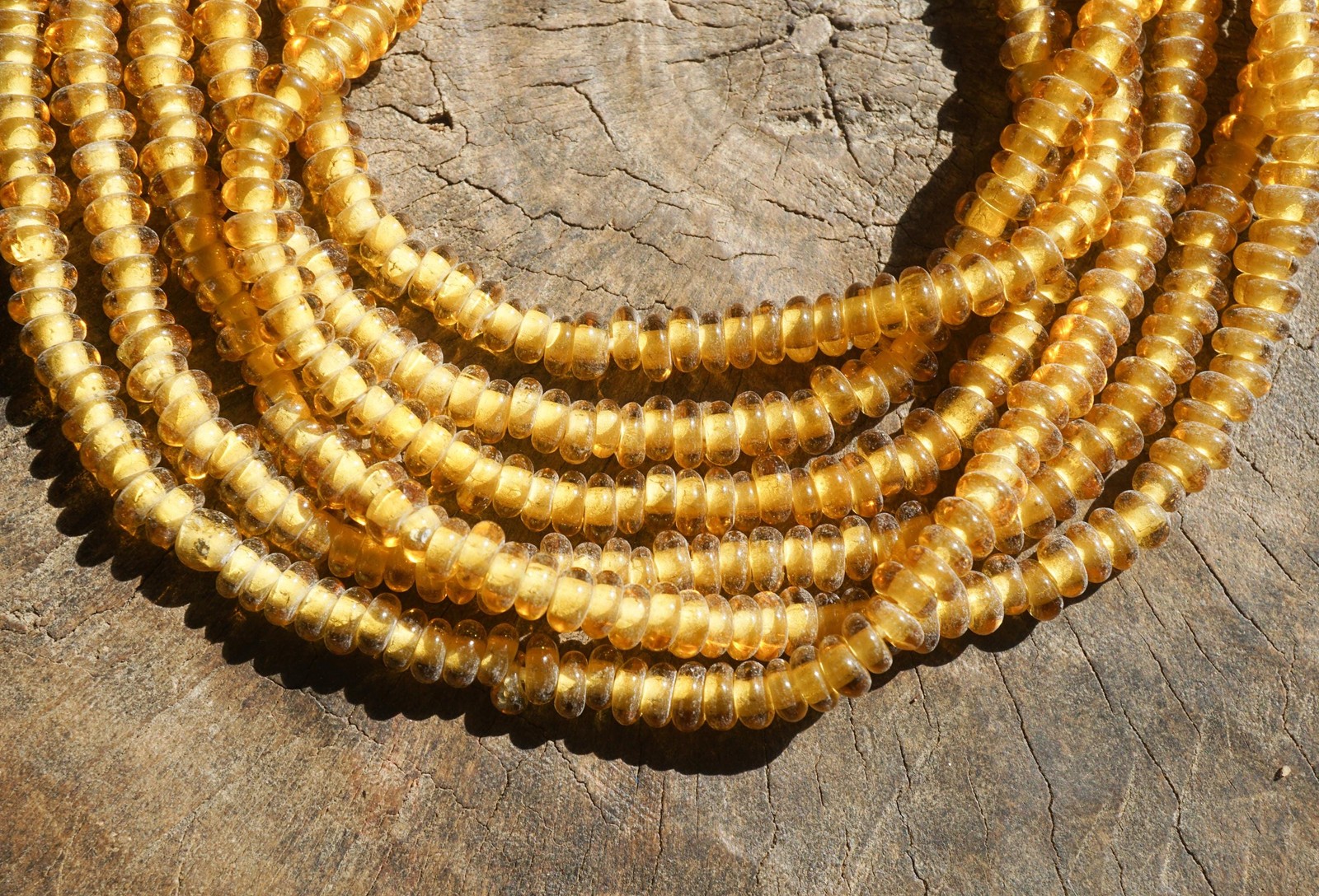 Artisan Made Topaz Glass Donut Beads: Golden Honey Color, 7mm Organic Shape