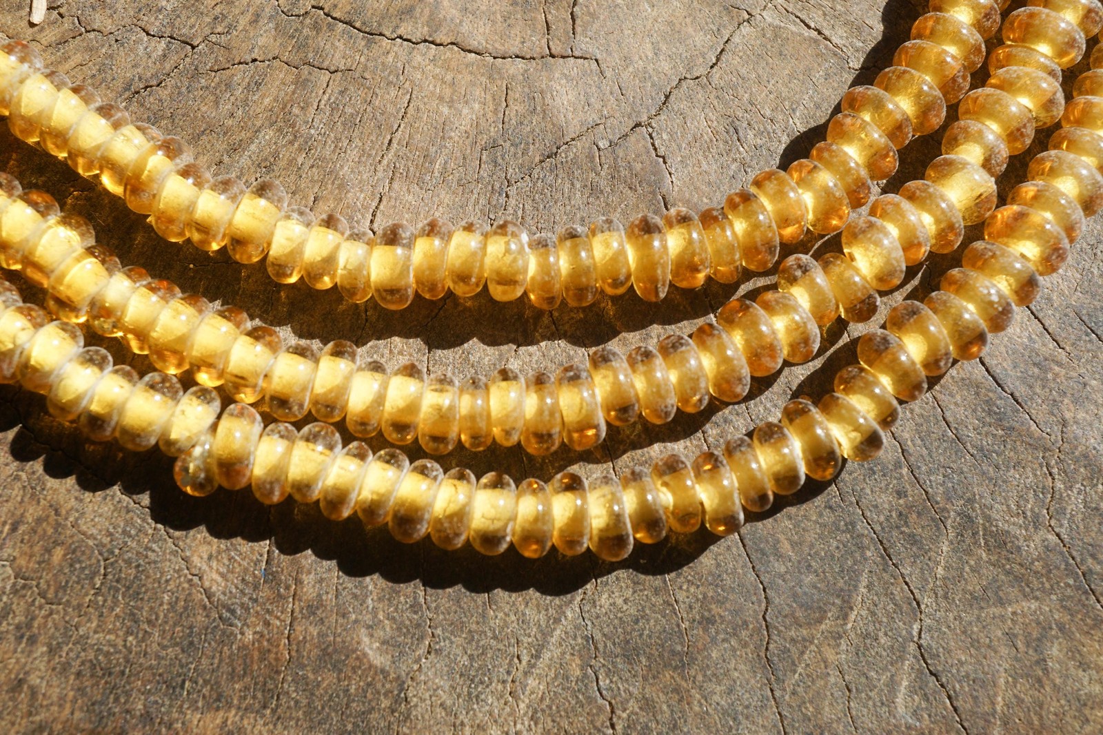 Artisan Made Topaz Glass Donut Beads: Golden Honey Color, 7mm Organic Shape