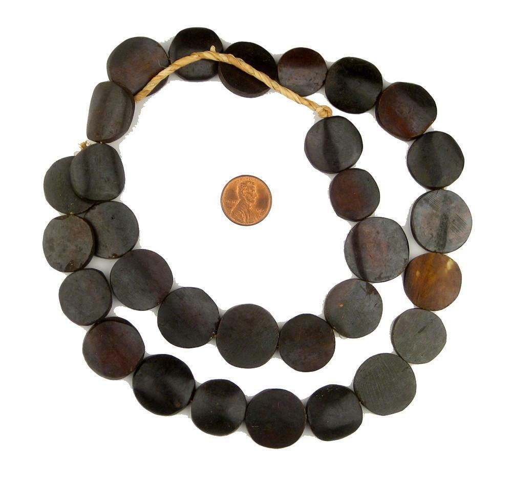 Dark Brown Kenya Bone Beads Circular 6mm African Flat Large Hole Handmade