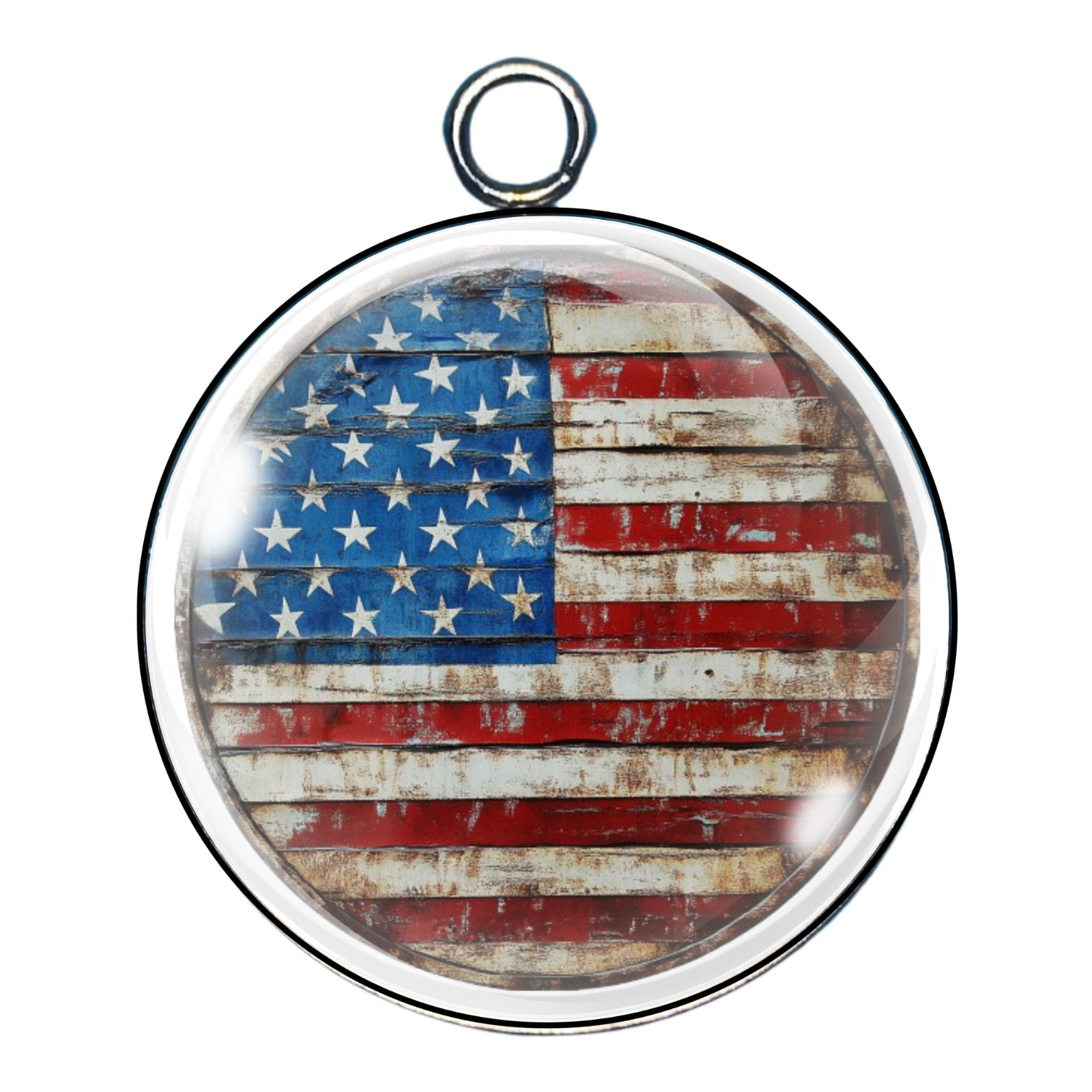 Rustic American Flag Glass Cabochon Charms, Vintage Flag Pendants, DIY Charms