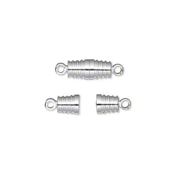 Clasp, Silver Plated Brass 11x5mm Ribbed Oval Magnetic Clasps