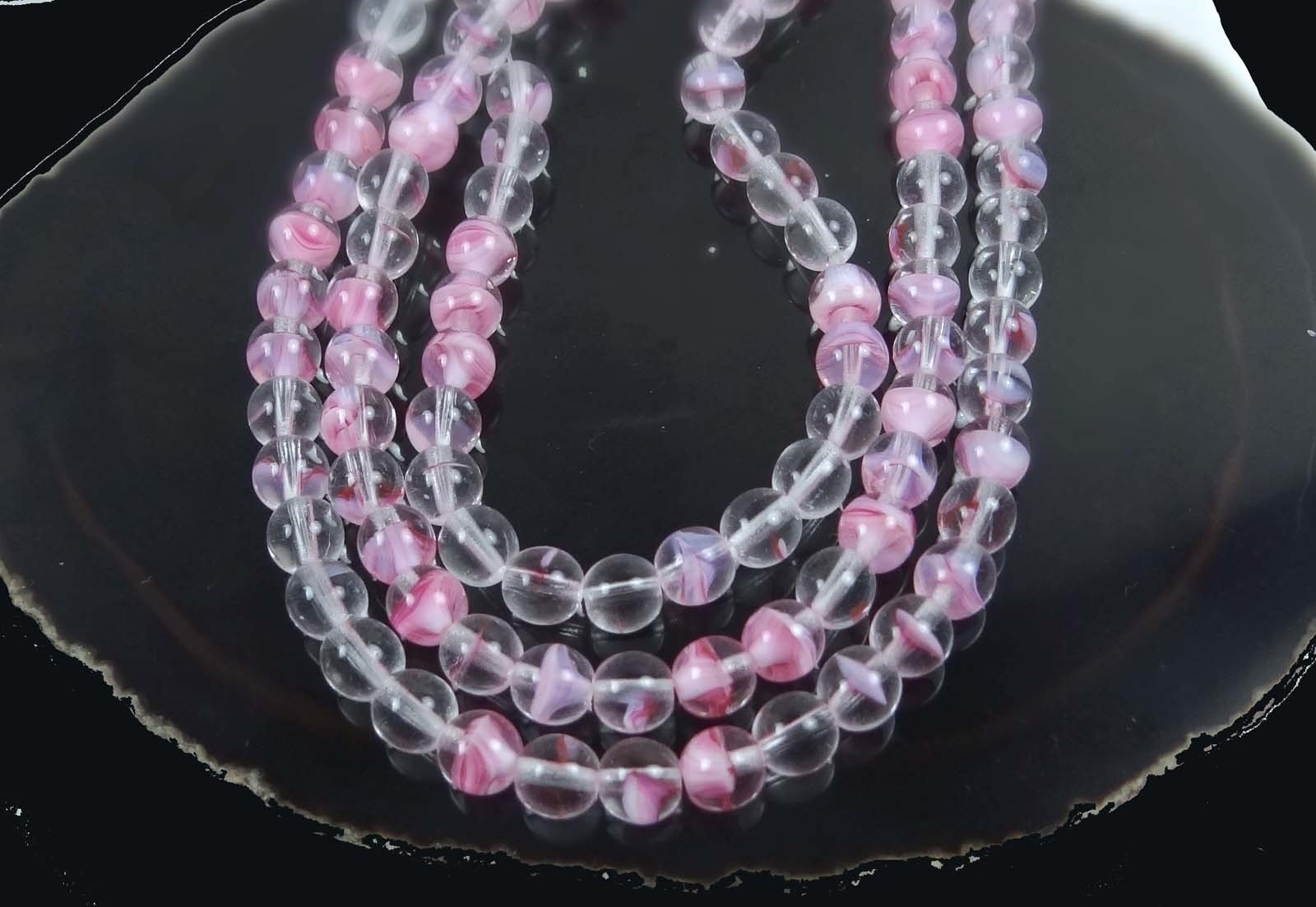 50 Czech Glass Round Beads – Pink Crystal 6mm