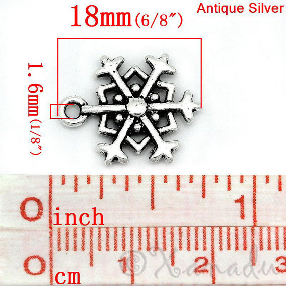 Snowflake Antiqued Silver Plated Winter Charms 10PC Mix CM0236 – 10, 20 Or 50PCs