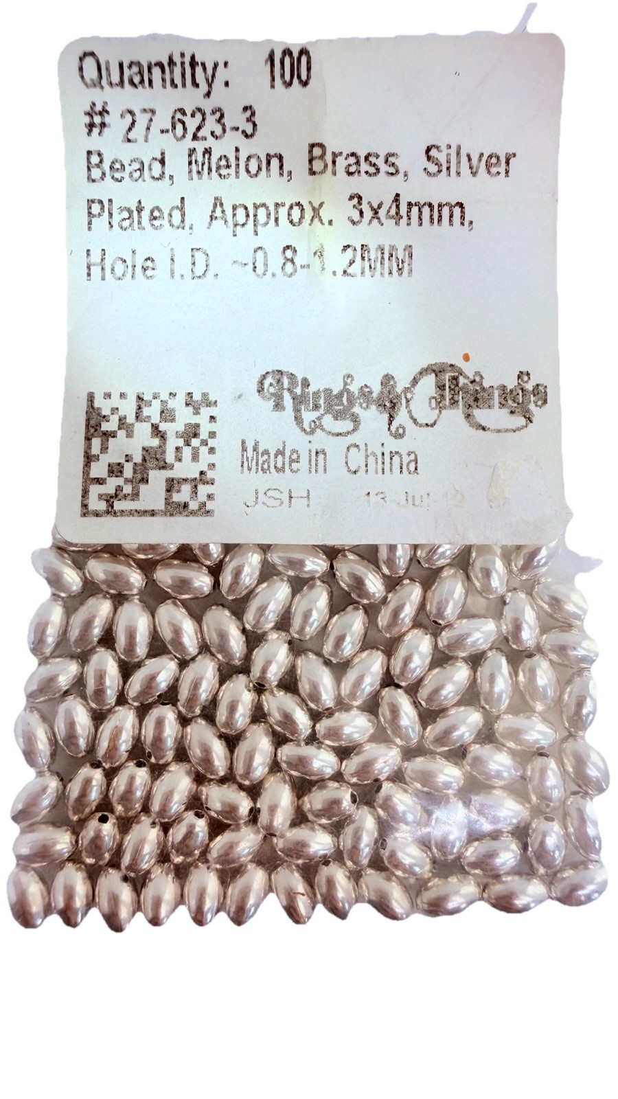 Silver Plated Brass Mellon Beads 3x4mm Qty:100