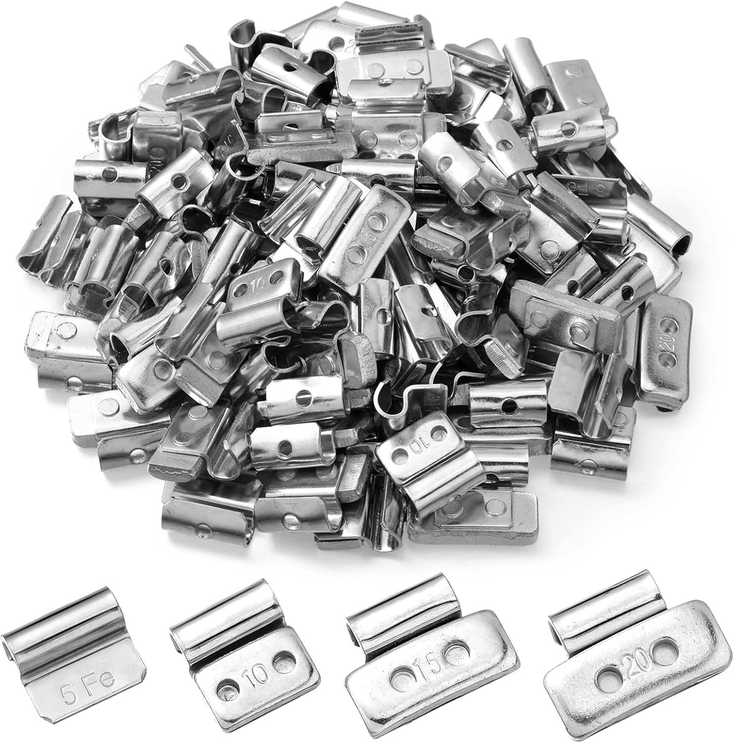 100 Pcs Wheel Weights Clip on Kit for Tire Balance, 5G, 10G, 15G, 20G Iron Clip