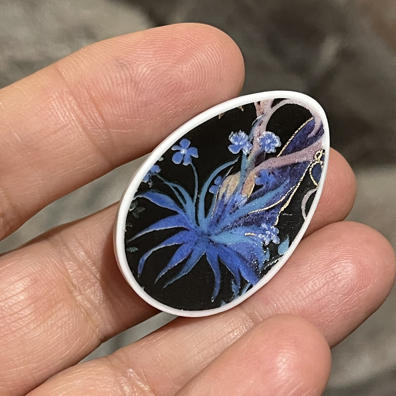 36.5×24.5×4.4mm Blue Broken China Porcelain Teardrop Cabochon