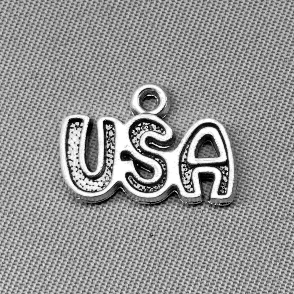 USA United States of America Charms 11x15mm Silver Plated Alloy Q6 Per Pkg