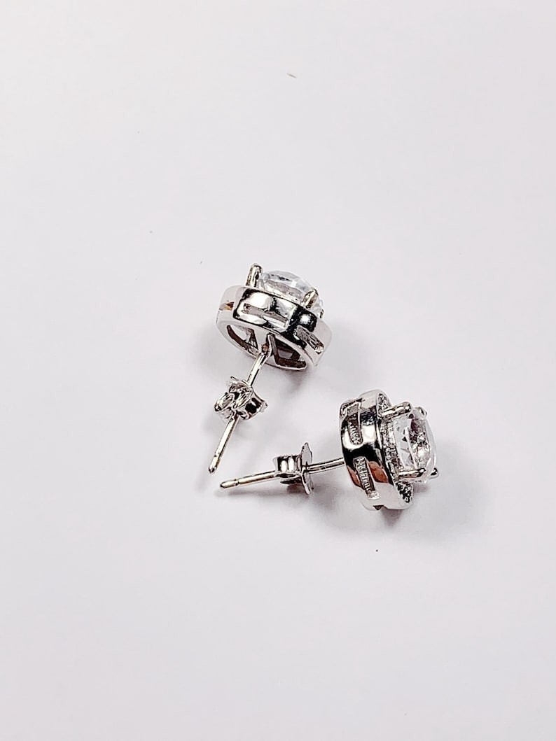 White Quartz Crystal Round Cut 18k Gold Plated S 925 Sterling Silver Earrings