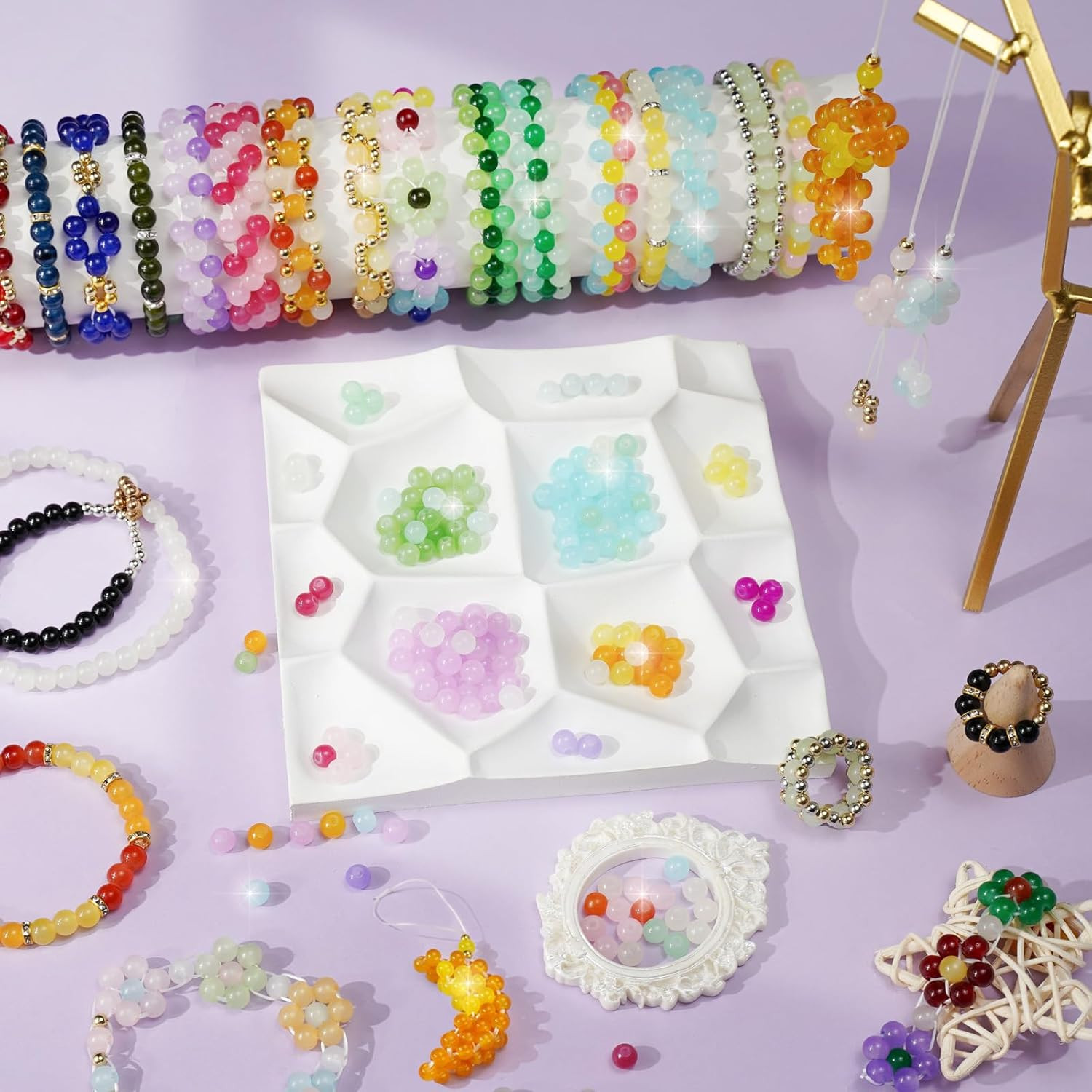 Sunlode Glass Beads for Bracelets 1400Pcs Bracelet Making Kit 6Mm Glass Bead for