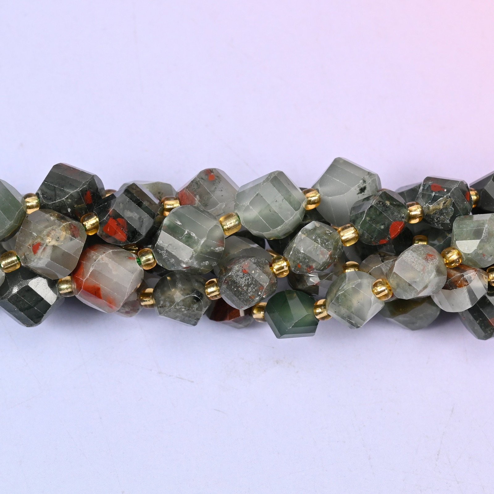African Bloodstone Faceted Spiral Twist Beads: Size 8mm 10mm, Jewelry Making