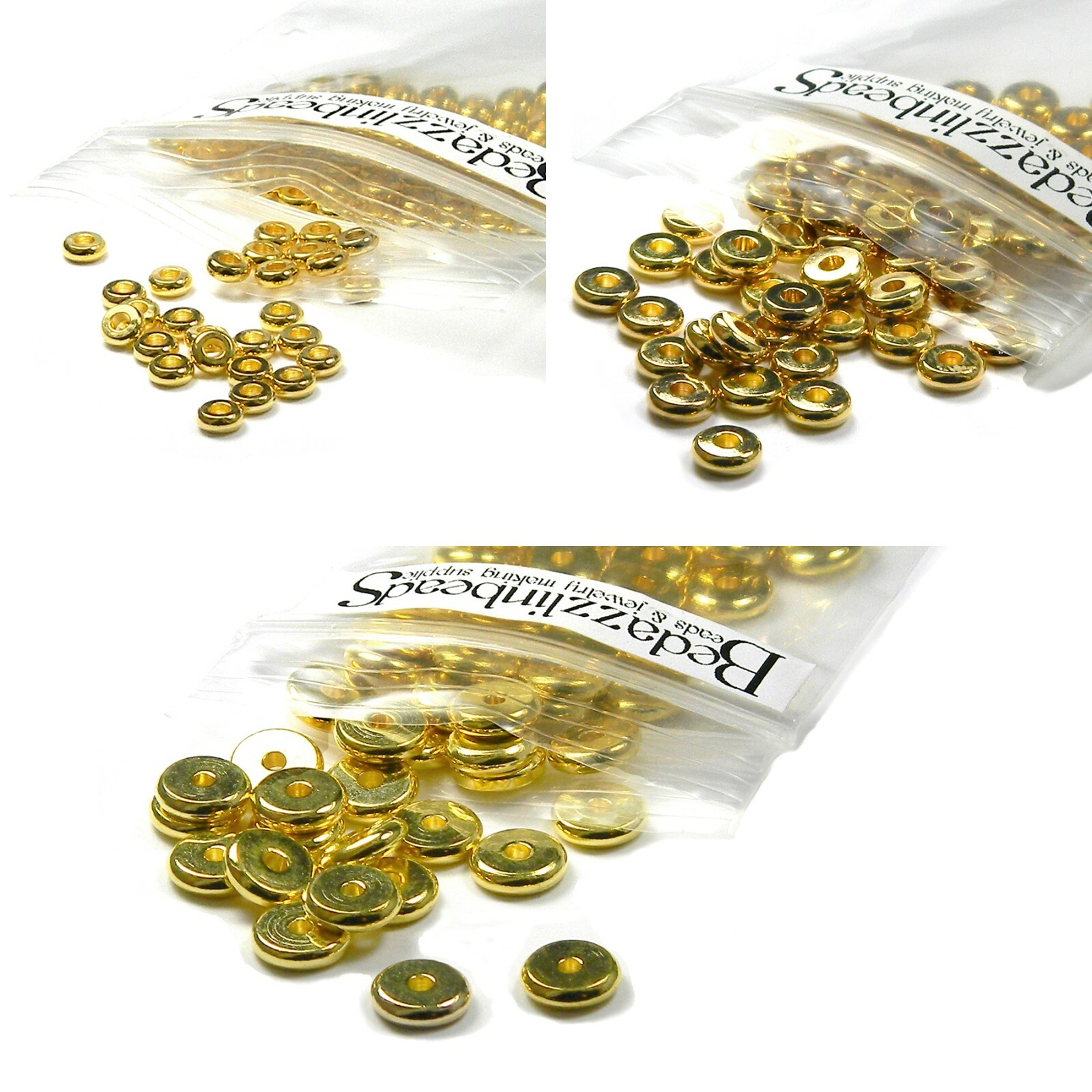 50 Gold Flat Spacer Heishi Rondelle Disc Jewelry Beads Plated over Brass Metal