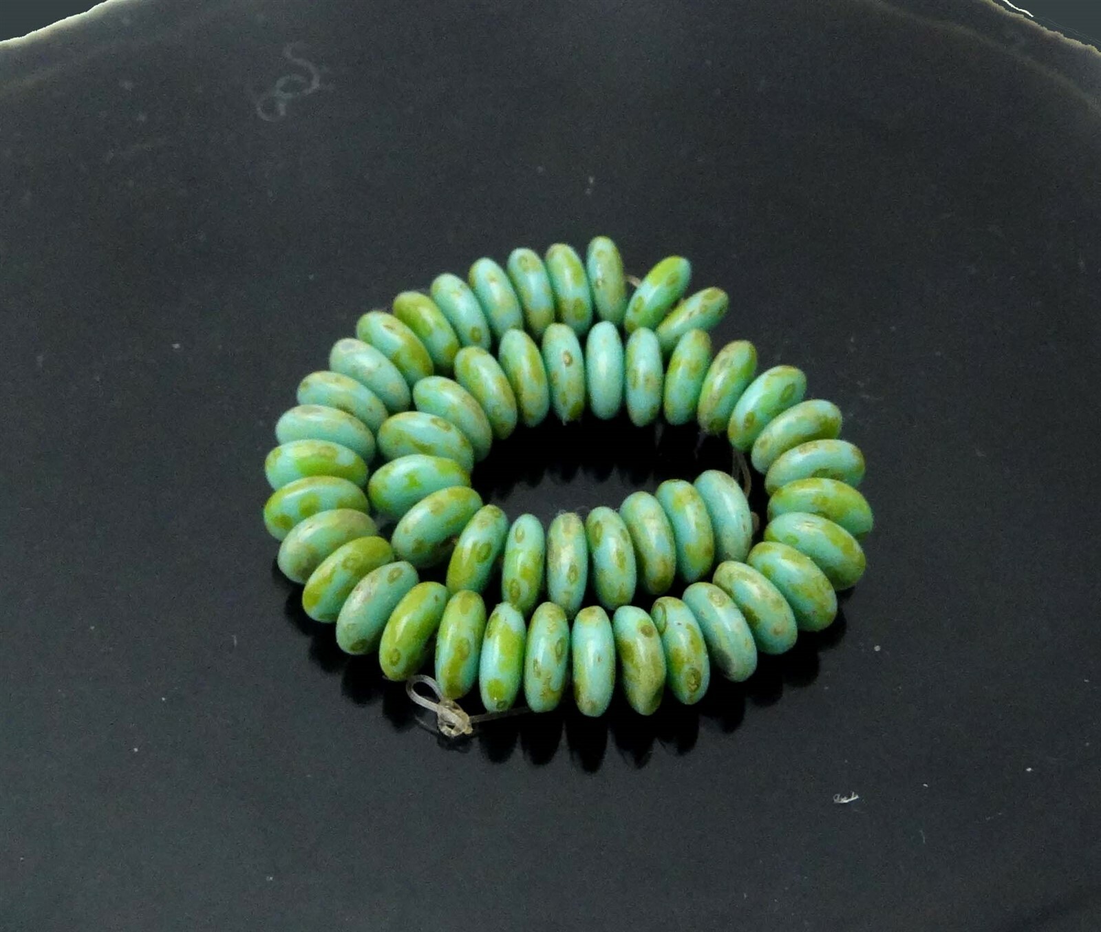 50 Czech Glass Rondelle Beads – Green Turqouise – Picasso 6x2mm