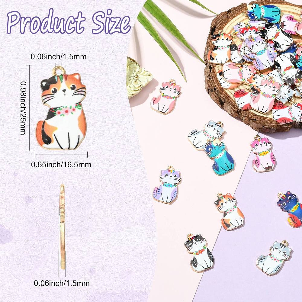 45pcs Enamel Cat Charms Cute Animal Charm Pendants Alloy Enamel Charms for DIY