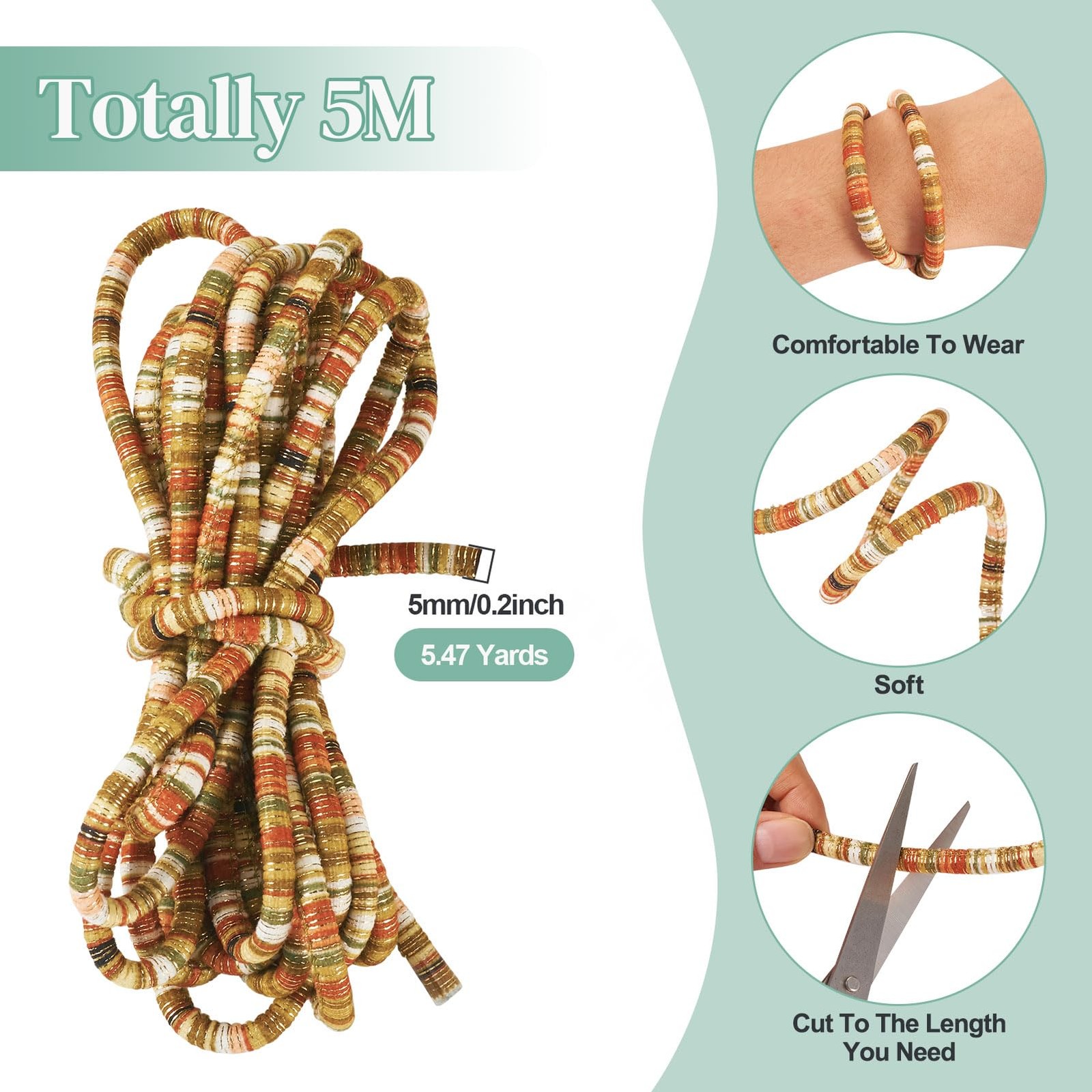 5.47 Yards Ethnic Style Cloth Cords for Jewelry Making, Colorful Bohemia Rope Th