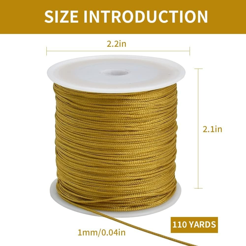 1mm x 100 Yards Gold Nylon Cord Satin String for Bracelet Jewelry Making Ratt…